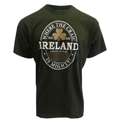 T-Shirt With Ireland Craic Is Mighty Print, Bottle Green Colour
